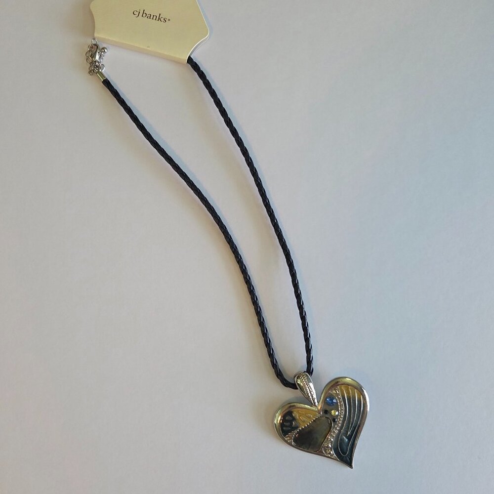 NWT - CJ Banks Heart Pendant Necklace, Mixed metal detailing, sparkle accents